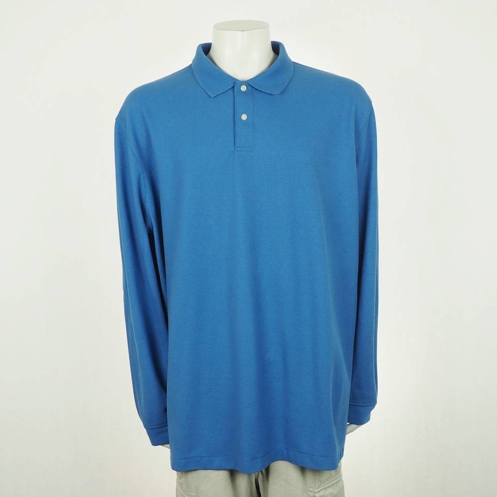 LL L.L. Bean Premium Double Polo Shirt Mens 3XLT 3XL Tall Blue Oxford Knit Pique
